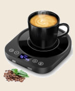 A black plastic mug warmer covered in buttons and a small display.
